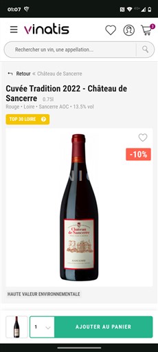 Thung lũng sông Loire Sancerre. Château Sancerre Tradition 2022
