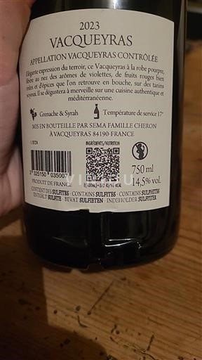 Rona dolina Vacqueyras Sema Famille Cheron 2023