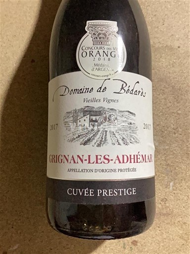 Údolí Rhôny Grignan-les-adhémar Domaine Bédarès Prestige 2017