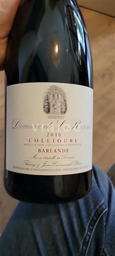 Roussillon Collioure Domaine La Rectorie Barlande 2016