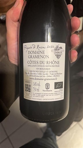 Rona dolina Côtes-du-Rhône Domaine Gramenon Poignée de Raisins 2024