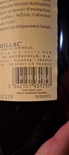 Bordeaux Pauillac Baron Nathaniel de Rothschild Non-Vintage