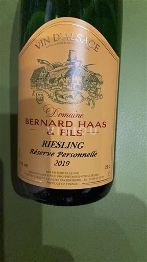 Alsace Riesling Domaine Bernard Haas & Fils Réserve Personnelle 2019