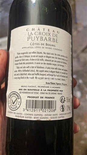 Burdeos Côtes-de-bourg Château La Croix de Puybarbe Sin añada