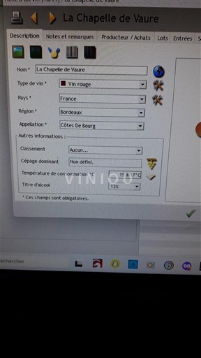 Burdeos Côtes-de-bourg La Chapelle de Vaure 1997