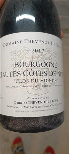 Bourgogne Hautes Côtes de Nuits Domaine Thevenot-Le Brun Clos du Vignon 2017