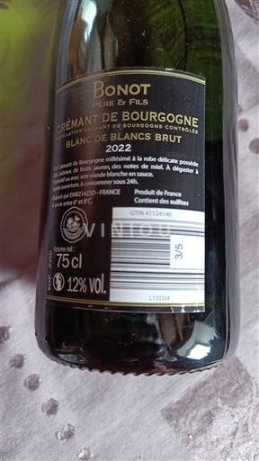 Burgundy Crémant de Bourgogne Bonot Père et Fils Tradition 2022