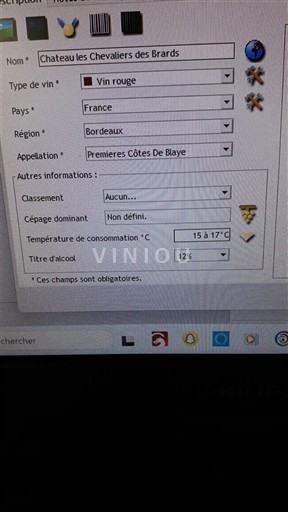 Bordeaux Blaye Château Les Chevaliers des Brards Icke årgångsbetecknad