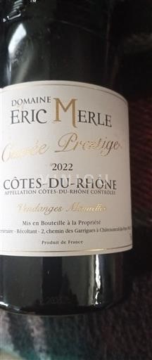 Thung lũng Rhône Côtes-du-rhône Domaine Éric Merle Prestige 2022