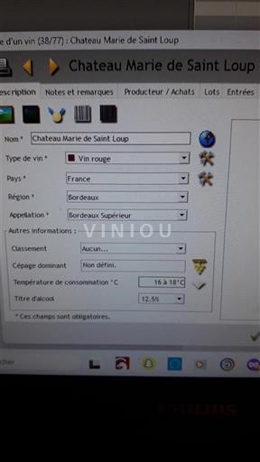 Bordeaux Bordeaux Supérieur Château Marie de Saint Loup 1999