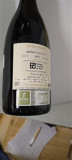La Rioja rioja Arizcuren Sologarnacha 2017