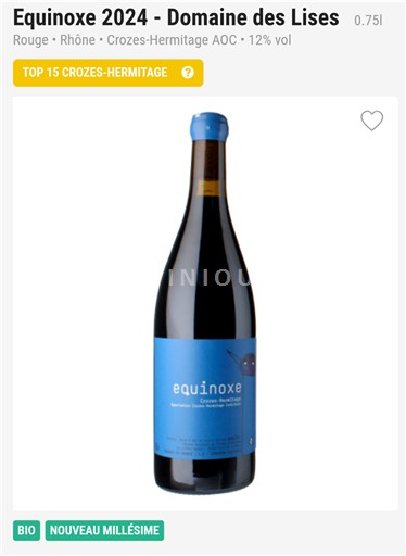 Rhône Valley Crozes-Hermitage Domaine Des Lises Equinoxe 2024