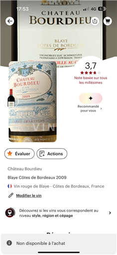 Bordeaux Blaye-Côtes-de-Bordeaux Château Bourdieu 2009