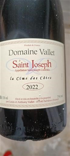 Thung lũng Rhône Saint-Joseph Domaine Vallet la Cime des Côtes 2022