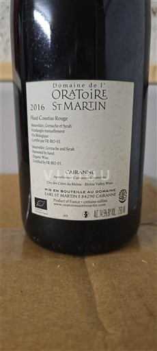 Thung lũng Rhône Cairanne Domaine L'Oratoire Saint Martin Haut Coustias Rouge 2016