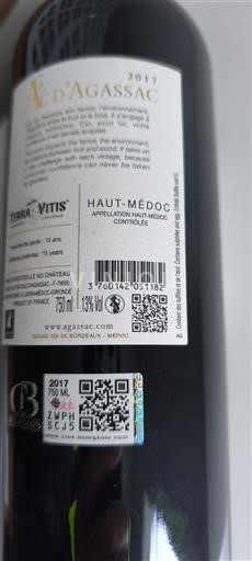 Bordéus Haut-Médoc Château Agassac L'Agassant d'Agassac 2017