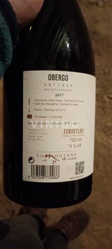 Aragonien Somontano Obergo Antigua 2017