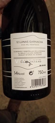 Aragonie Somontano El Grillo y La Luna 12 Lunas Garnacha 2022