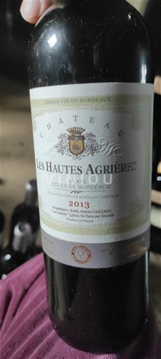 Burdeos Blaye-Côtes de Burdeos Château Les Hautes Agrières 2013