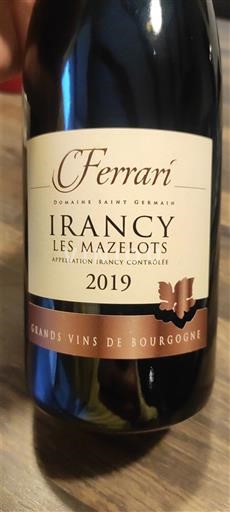 Burgundy Irancy Domaine Ferrari Saint Germain Les Mazelots 2019