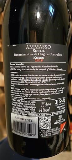 Viner Rouge sec Ammasso Barone Montalto 2018 Italien Sicilien Ospecificerad DOC