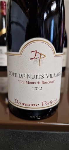 Borgoña Côte de Nuits Villages Domaine Petitot Les Monts de Boncourt 2022