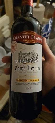 Bordeaux Saint-Émilion Chantet Blanet Élevé en Fûts de Chêne 2022