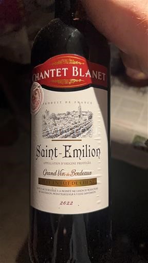 Bordeaux Saint-Émilion Chantet Blanet Élevé en Fûts de Chêne 2022