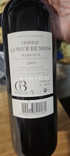 Bordeaux Margaux Cru Bourgeois Château La Tour de Mons 2009
