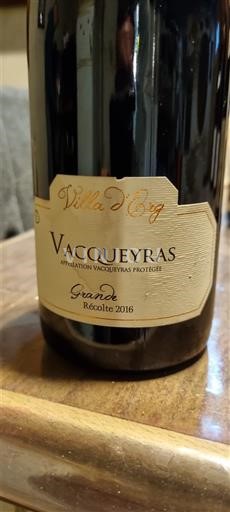 Rhônetal Vacqueyras Villa Erg Grande Récolte 2016