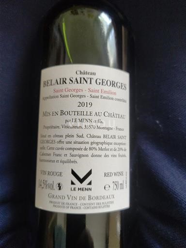 Bordeaux Ospecificerad Château Belair Saint Georges 2019