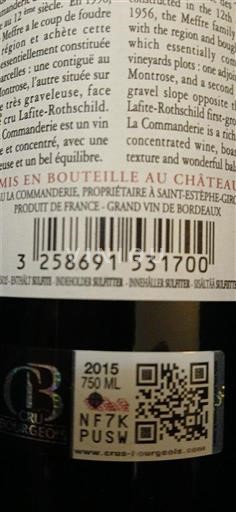 Bordeaux Saint-Estèphe Château La Commanderie 2015