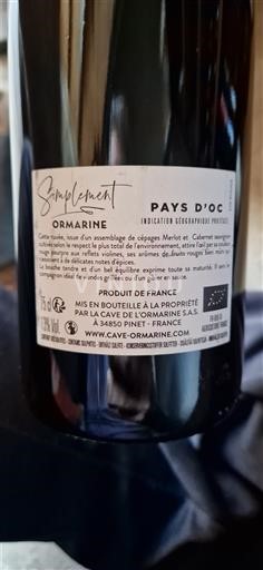Languedoc-Roussillon Pays d'Oc Ormarine Simplement Non-Vintage
