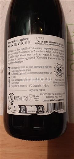 Thung lũng Rhône Không được chỉ định Domaine Aubert Sainte-Cécile 2022