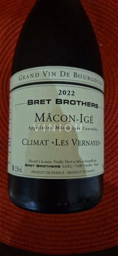 Burgundy Mâcon and Mâcon-Villages Bret Brothers Climat Les Vernayes 2022