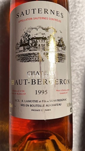Bordeaux Sauternes Château Haut-Bergeron 1995