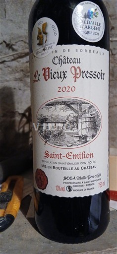 Bordeaux Saint-Émilion Château Le Vieux Pressoir 2020