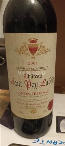 Bordeaux Canon-Fronsac Château Haut Pey Labrie 2004