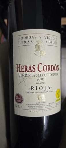 La Rioja Rioja Heras Cordón Vendimia Seleccionada 2018