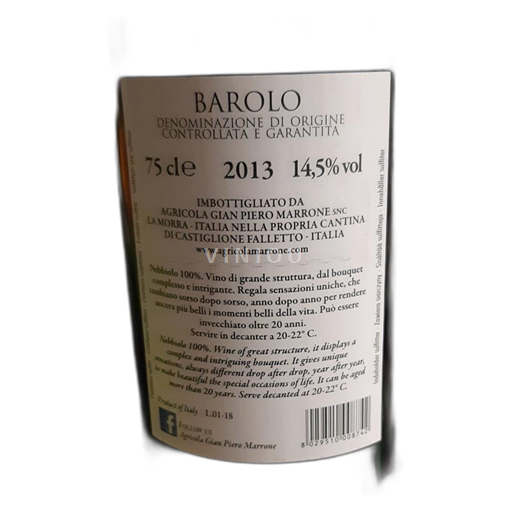 Piémont Marrone Marrone Barolo 2013