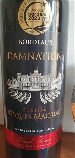 Bordeaux Bordeaux supérieur Château Roques Mauriac Damnation 2020