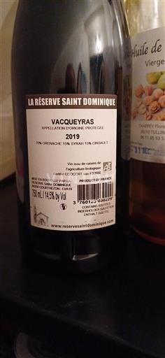 Rhônen laakso Vacqueyras La Réserve Saint Dominique 2019