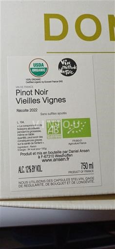 Alsace Pinot Noir Domaine Ansen Vieilles Vignes 2022