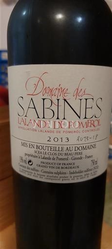 Bordeaux Lalande-de-Pomerol Domaine Des Sabines 2013
