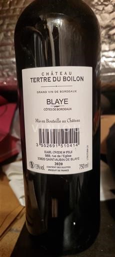 Bordeaux Blaye Château Tertre du Boilon 2020