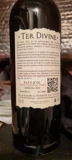 Languedoc et Roussillon Pays d'oc Domaine Mas Ter Vino Ter Divine 2022