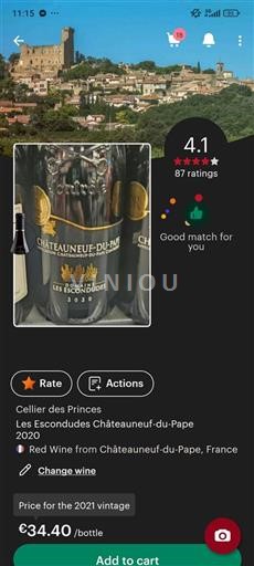 Valle del Ródano Châteauneuf-du-Pape. Cellier des Princes Les Escondudes 2020