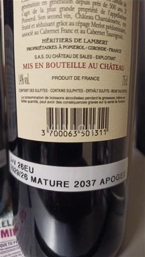Burdeos Pomerol Château Sales Chantalouette 2022