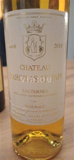 Bordeaux Sauternes Château Argilas Le Pape 2018
