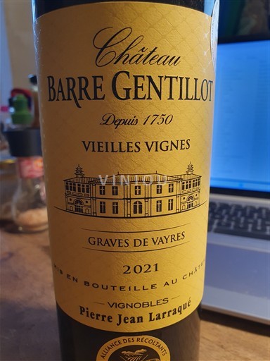 Bordeaux Graves Château Barre Gentillot Vieilles Vignes 2021